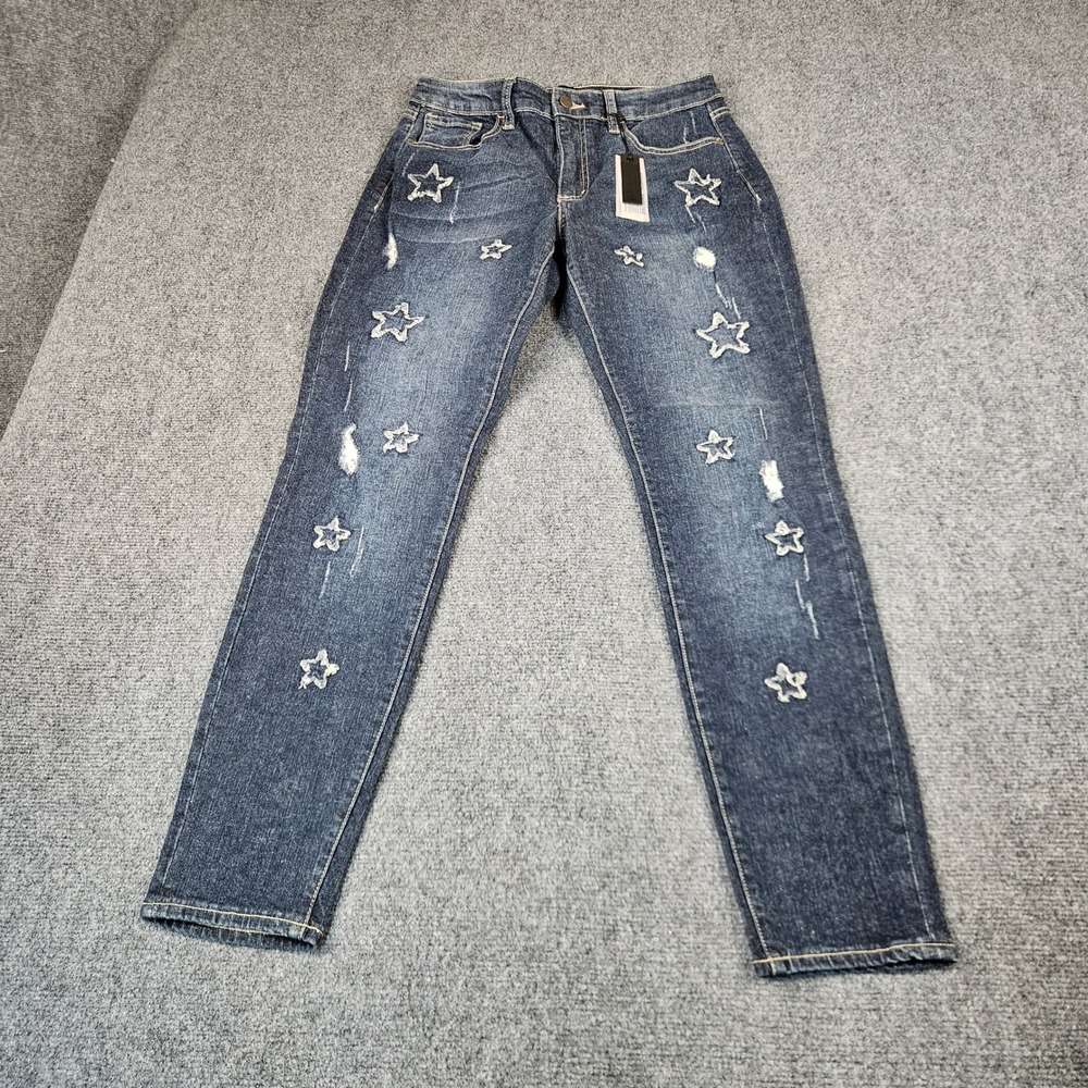 Buffalo David Bitton Hope Skinny Jeans Curvy Fit Star Patch Distressed Blue 30